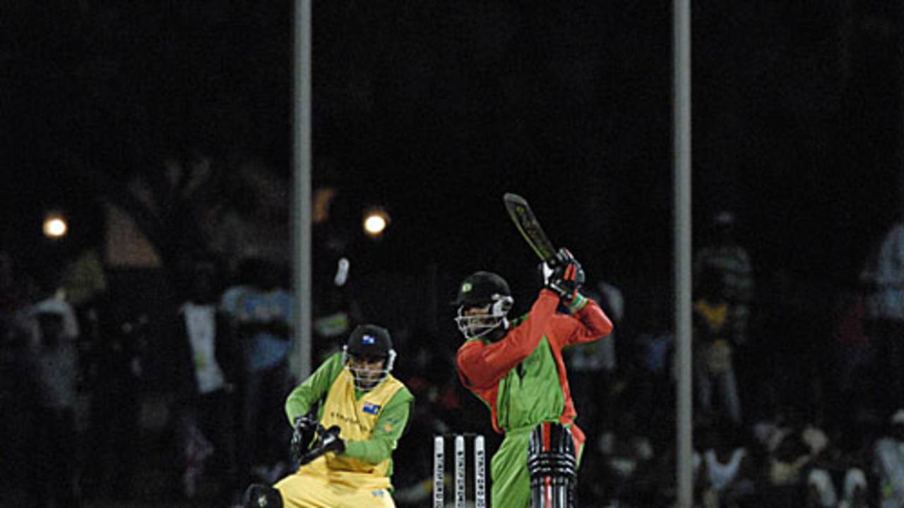 Dominica opener Tyrone Toussaint drives through the covers