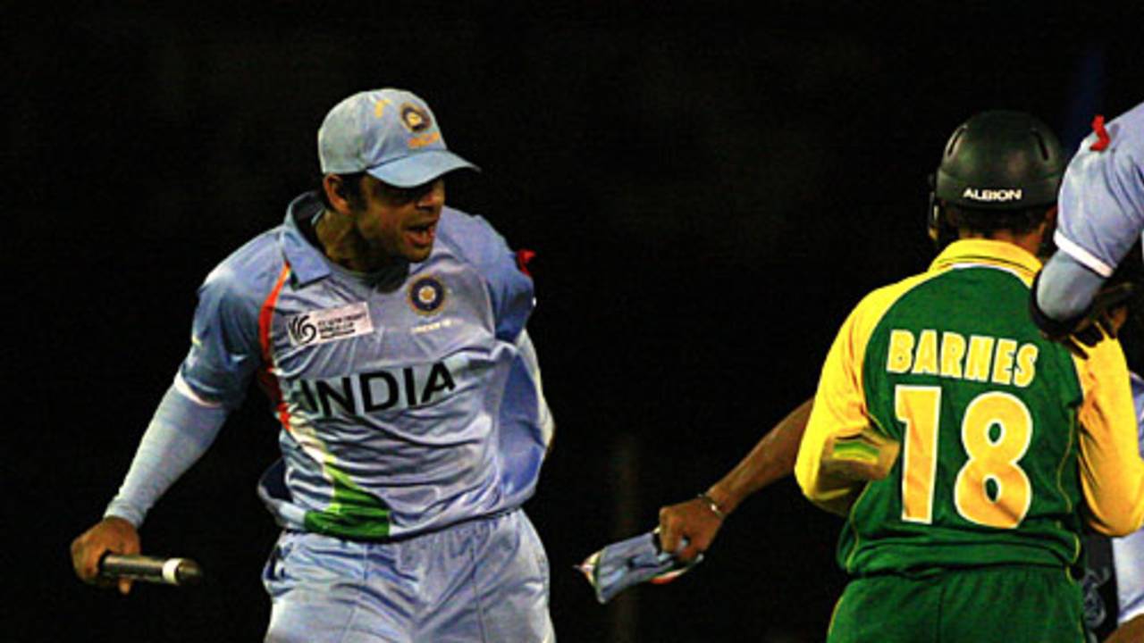 Virat Kohli gives Bradley Barnes a verbal send-off, India v South Africa, Under-19 World Cup final, Kuala Lumpur, March 2, 2008 


