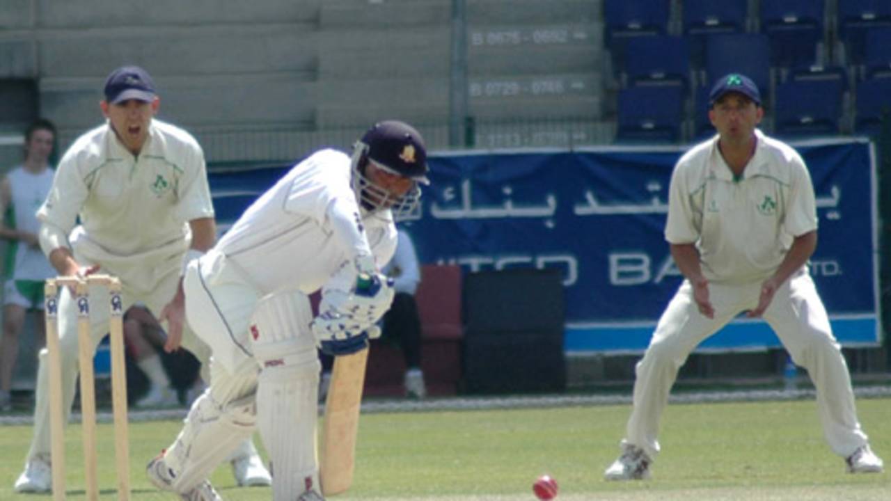 Gayan Silva plays a forward defensive, UAE v Ireland, Intercontinental Cup, 3rd day, Abu Dhabi, March 8, 2008 
