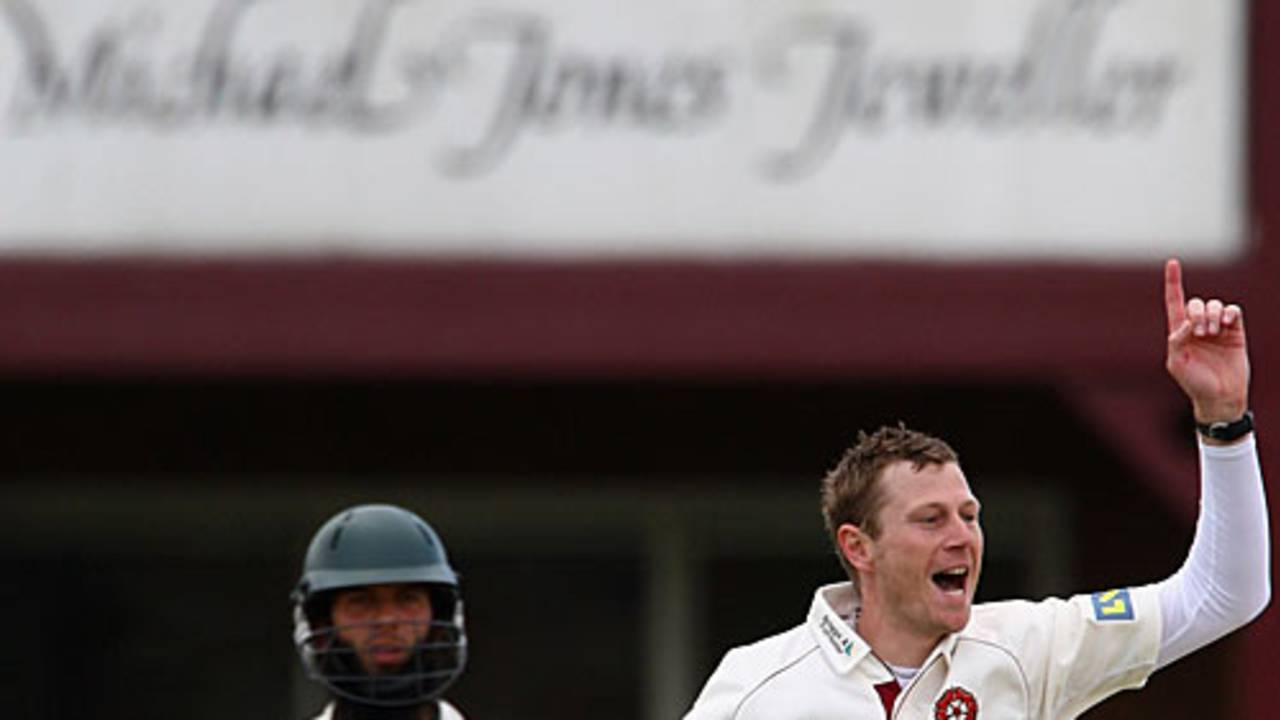 David Lucas celebrates the wicket of Ben Smith