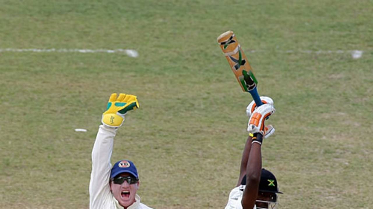 Brad Haddin appeals for Lorenzo Ingram's wicket, Jamaica XI v Australians, Trelawny, 1st day, May 16, 2008