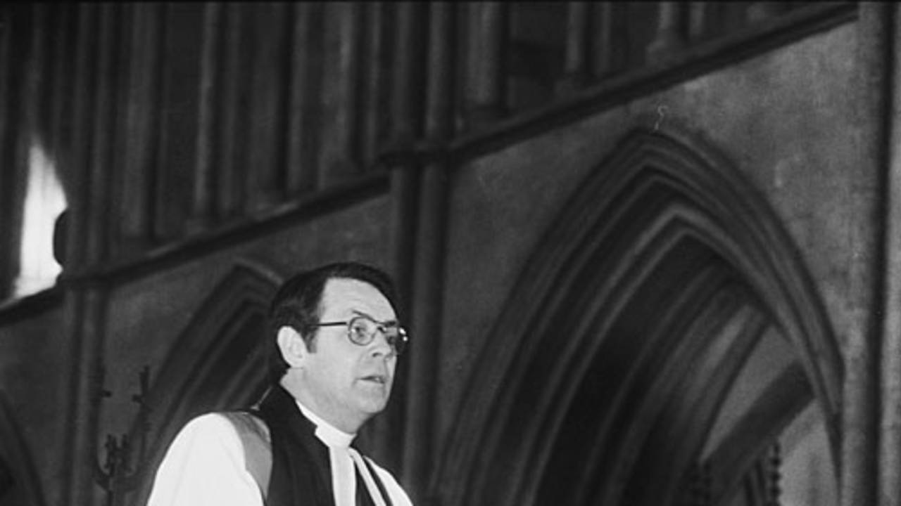 Reverend David Sheppard addresses Ken Barrington's memorial service, April 28, 1981