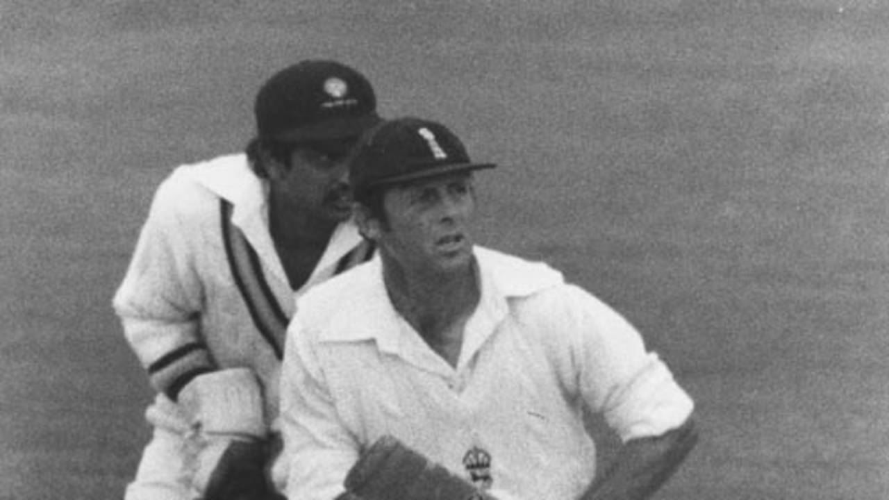Wicketkeeper Bharath Reddy watches Geoffrey Boycott manoeuvre the ball to the on side, England v India, 4th Test, Old Trafford, September 3, 1979