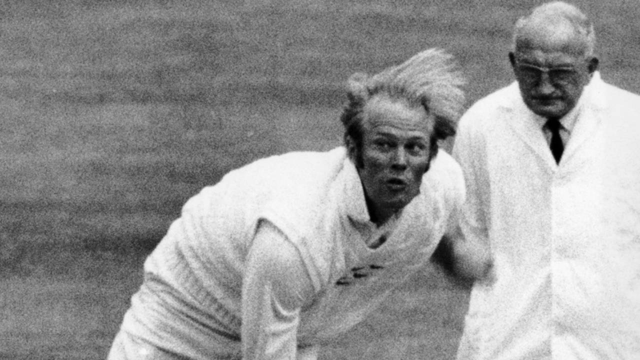 Tony Greig bowls for Sussex, July 16, 1975