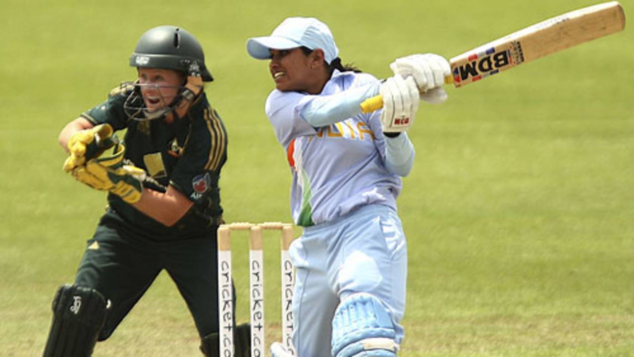 Reema Malhotra plays a powerful shot through the off side, Australia v India, 1st Women's ODI, Sydney, 31 October, 2008
