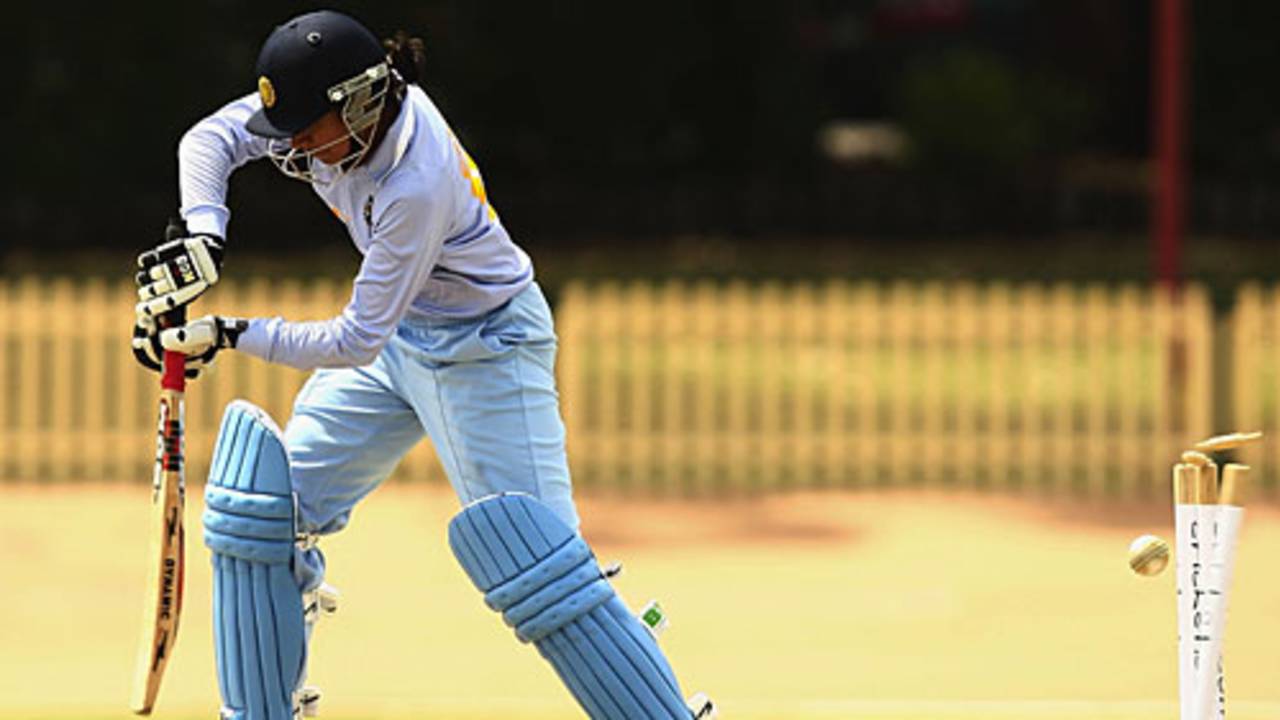 Anjum Chopra is bowled for 33, Australia v India, 1st Women's ODI, Sydney, 31 October, 2008