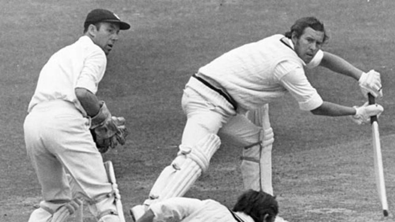 John Hampshire guides the ball past a diving Harry Latchman at slip, Middlesex v Yorkshire, County Championship, Lord's, 1st day, July 3, 1971