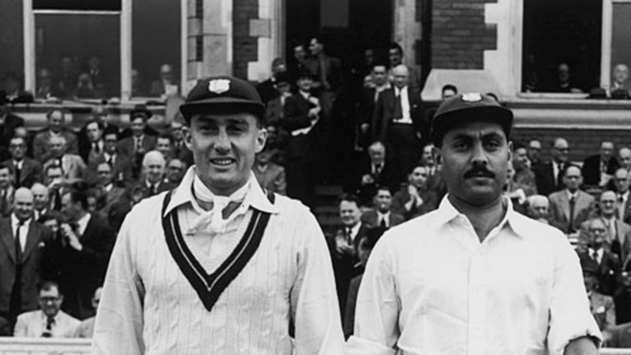 Openers Jeffrey Stollmeyer and Allan Rae come out to bat, England v West Indies, 4th Test, The Oval, 1st day, August 12, 1950