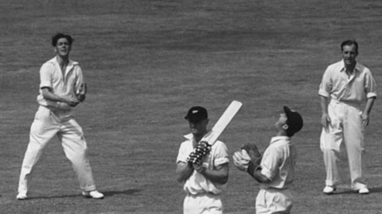 Godfrey Evans takes a catch off Verdun Scott, England v New Zealand, 4th Test, The Oval, 3rd day, August 16, 1949