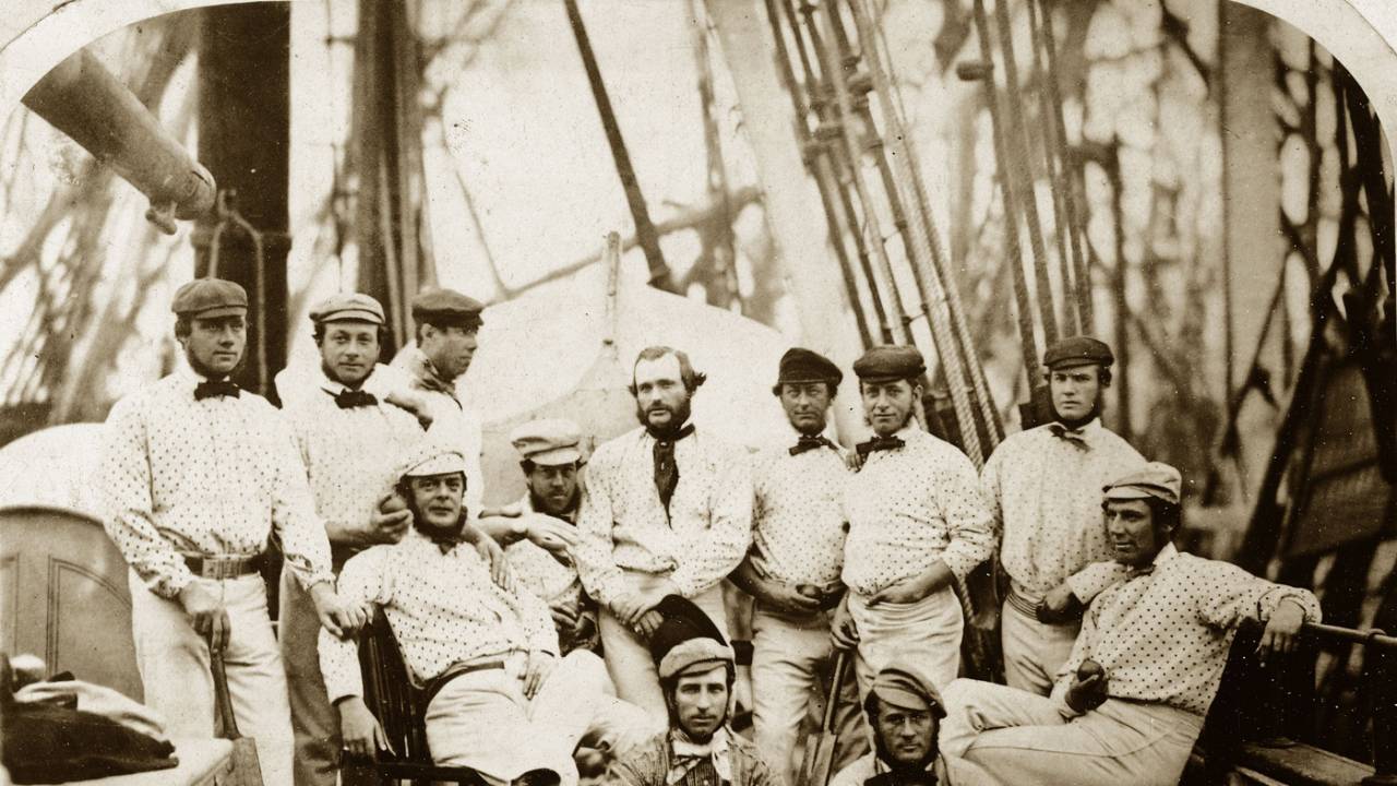 England's 12 Champion Cricketers on board a ship at Liverpool bound for America in September 1859