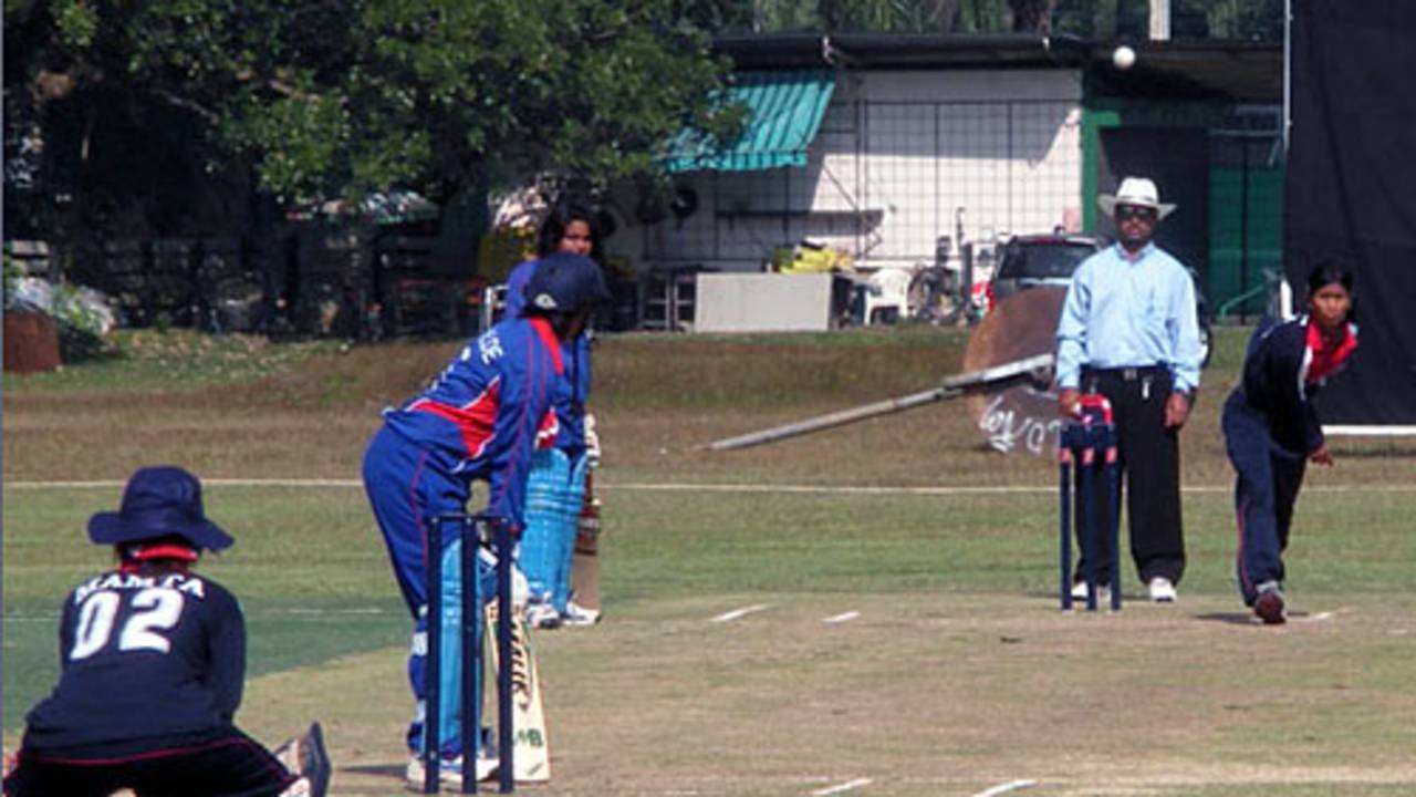 Keshari Chaudhari bowls against Kuwait, Kuwait v Nepal, Chiang Mai Gymkhana, ACC U-19 women's tournament, Thailand, December 17, 2008
