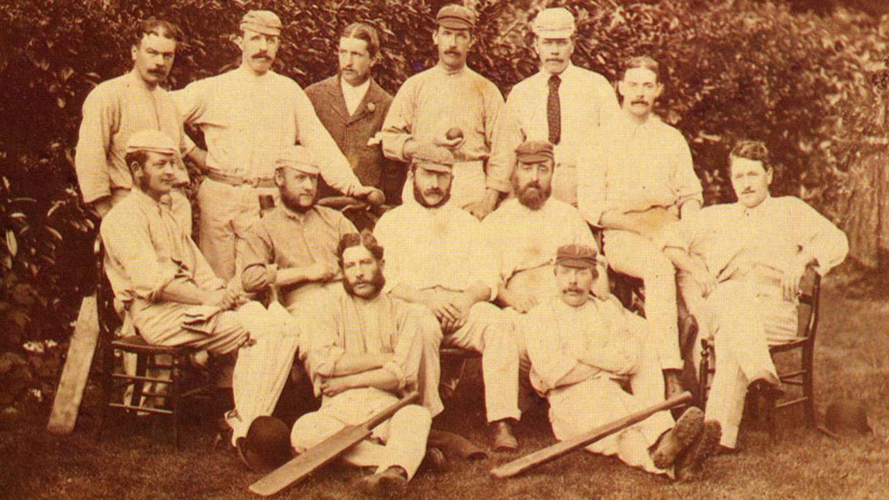 The 1876-77 squad which played the first Test against Australia at Melbourne in March 1877 pictured shortly before they left England.  Back: Harry Jupp, Tom Emmett, Alfred Hogben (a sponsor of the trip), Allan Hill, Tom Armitage. Front: Ted Pooley, James Southerton, James Lillywhite jnr, Alfred Shaw, George Ulyett, Andrew Greenwood. On ground: Harry Charlwood, John Selby.