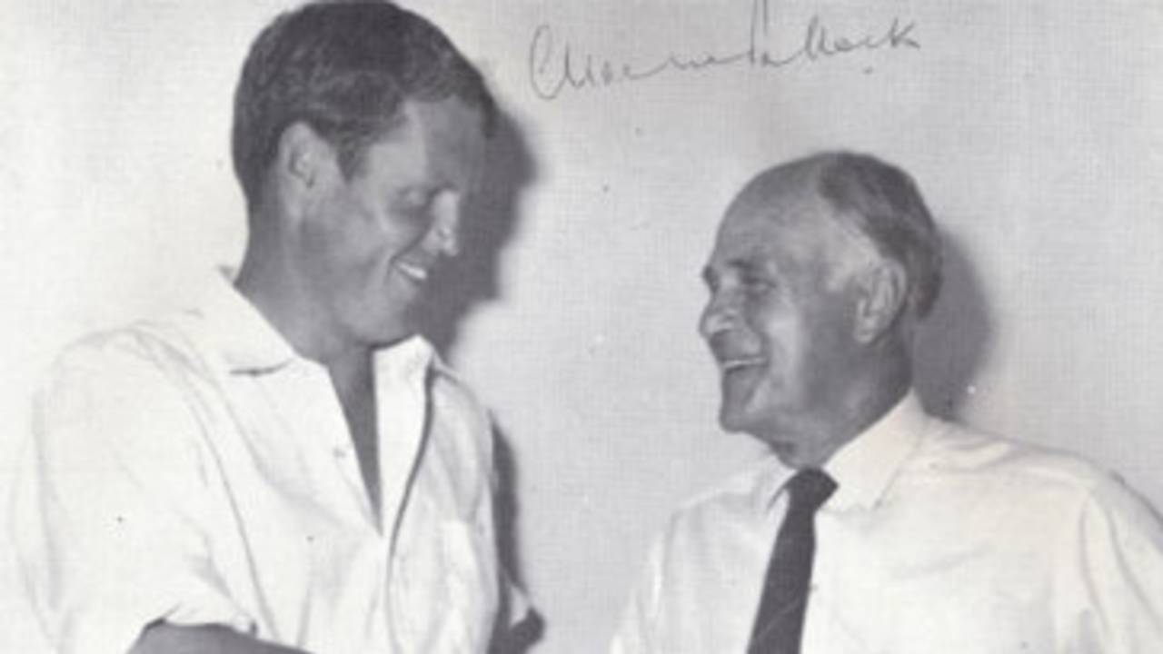 Graeme Pollock is congratulated by Dudley Nourse after his innings of 274, South Africa v Australia, 2nd Test, Durban, February 6, 1970
