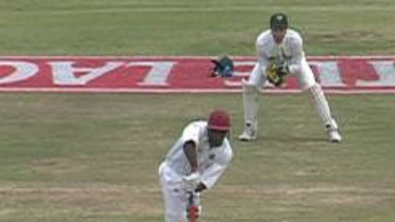 West Indies A wicketkeeper Ricky Hoyte is trapped lbw by South Africa A's Piet Botha for 0 during the second "Test" at Buffalo Park, East London, 19-22 Dec 1997.