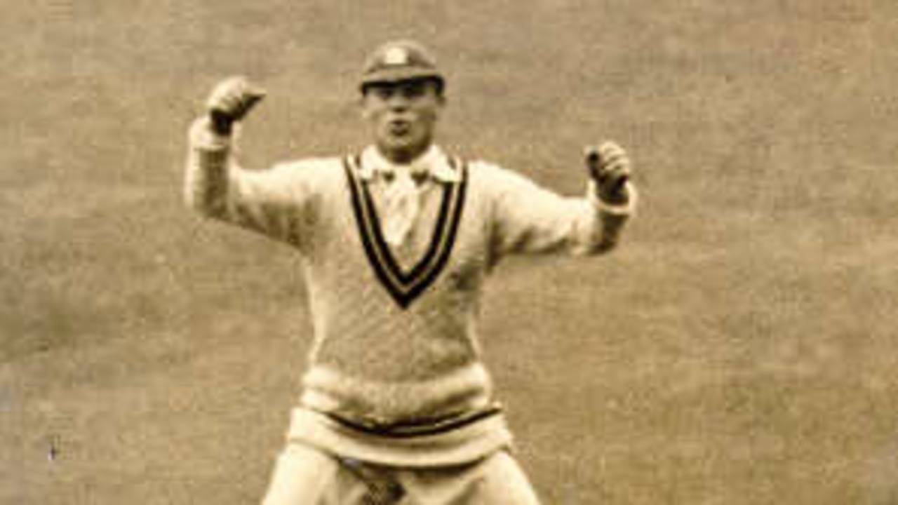 Tom Brierley ducking against Surrey at The Oval in 1936