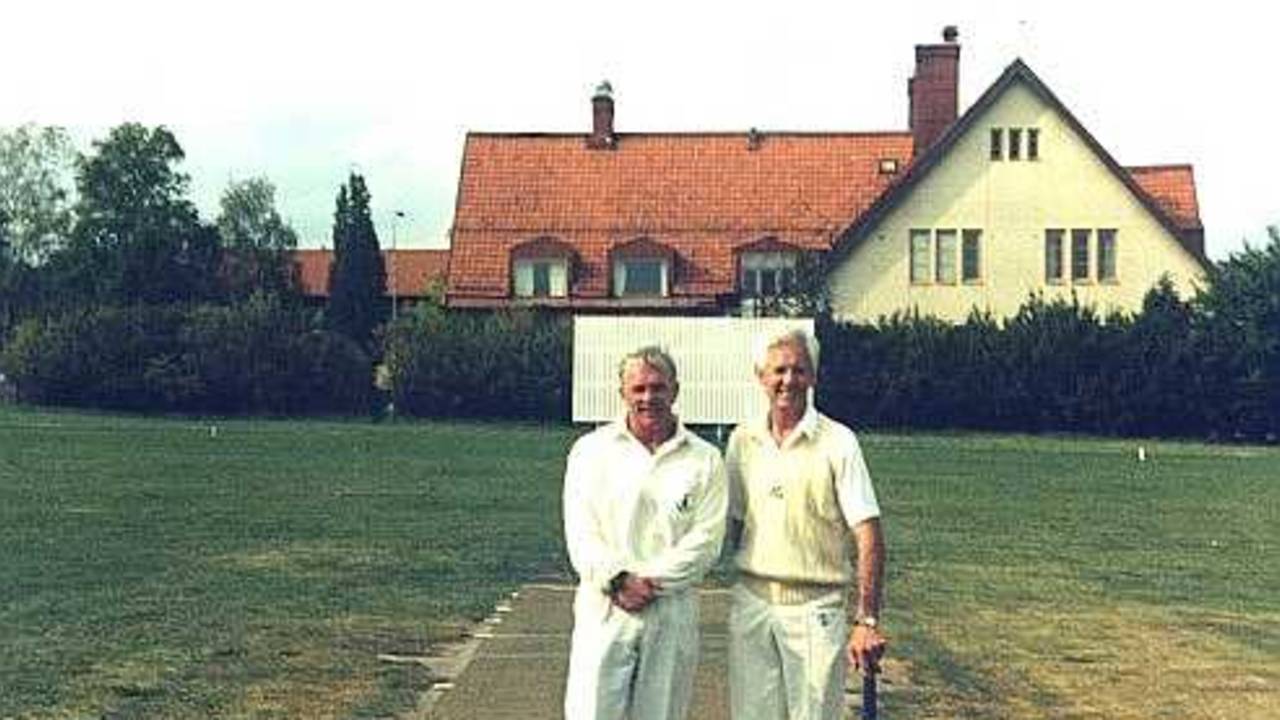 MCC coaches Rodney Cass & John Wilson at Guttsta Cricket Park (G.C.P.) in Kolsva, Sweden in August 96