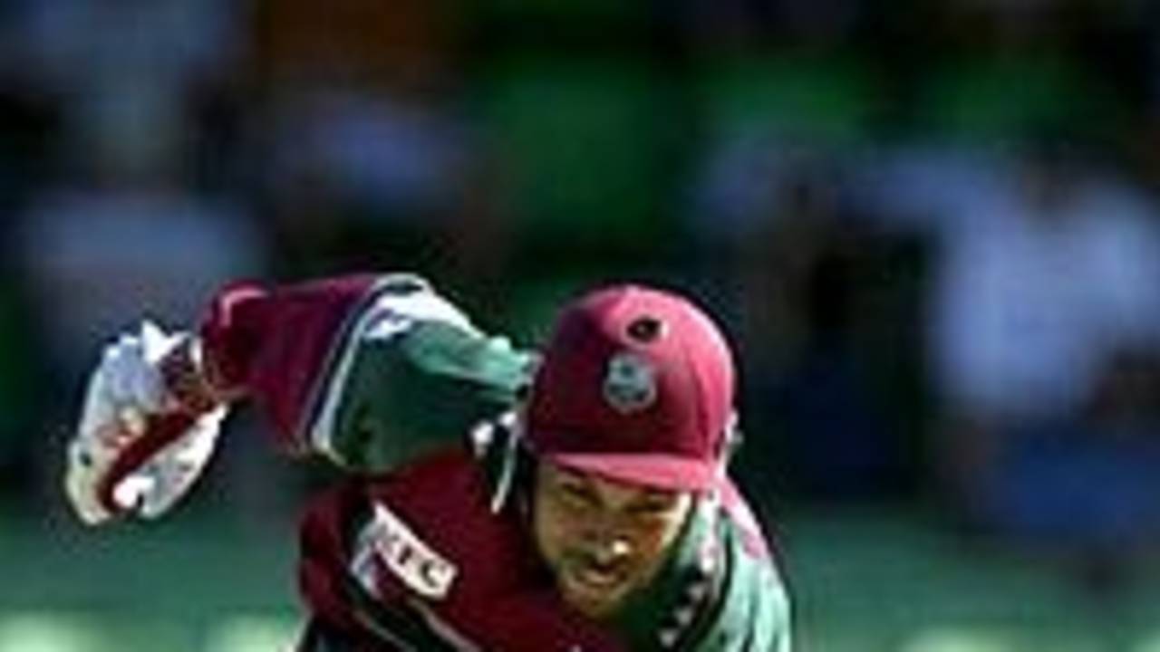 2 Feb 2001: West Indies captain Jimmy Adams is run out for eight against Zimbabwe.