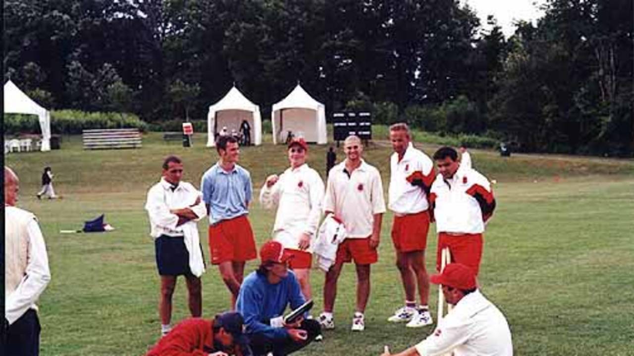 GCA captain, Christian Rocca, (sitting on the ground) being interviewed in Toronto (ICC Trophy) for the ECC video