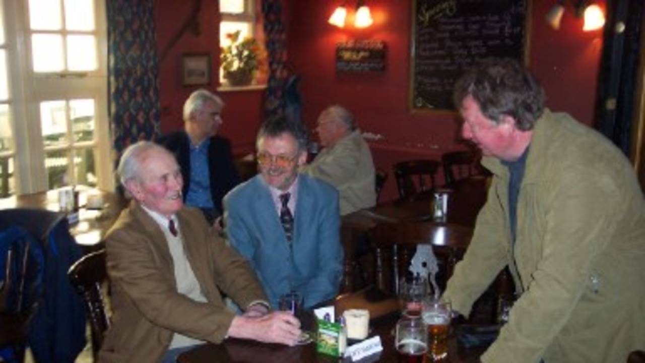 Former Hampshire cricketer Gerry Hill (far left) enjoys a drink on his 90th birthday