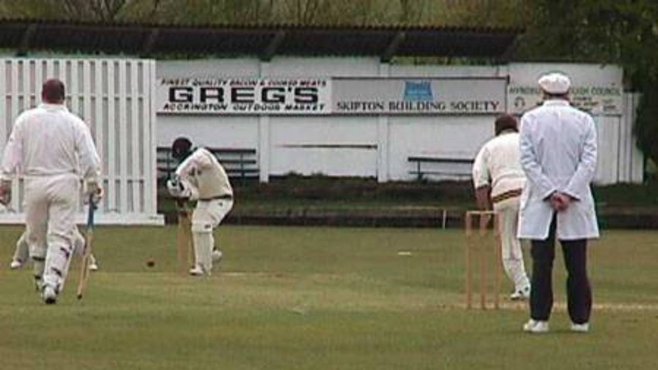 Lowerhouse professional Jon Kent in defensive mode early in his innings at Thorneyholme Road