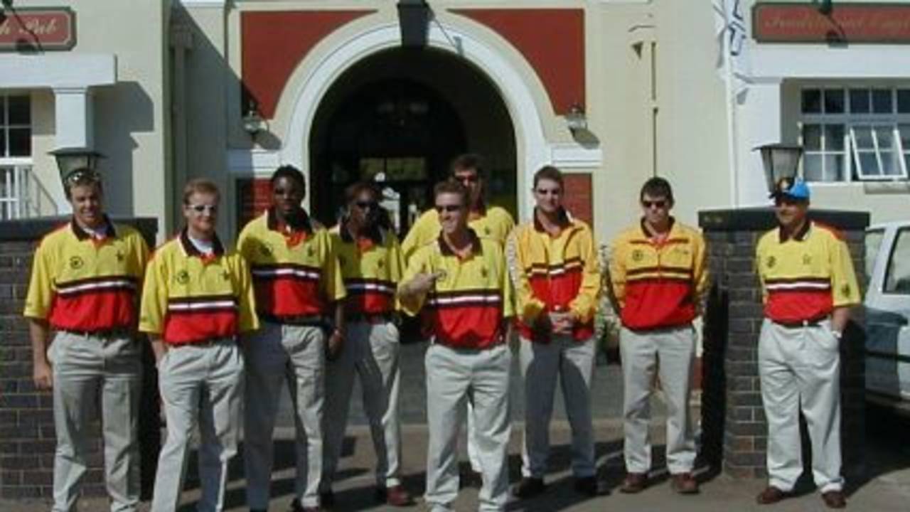 The Zimbabwe World Cup team before their welcome home parade in Harare The players present were:  Eddo Brandes, Alistair Campbell, Grant Flower, Murray Goodwin, Adam Huckle,  Mpumelelo Mbangwa, Henry Olonga, Heath Streak, Dirk Viljoen and Guy Whittall, as well as coach, Dave Houghton, and Malcolm Jarvis.