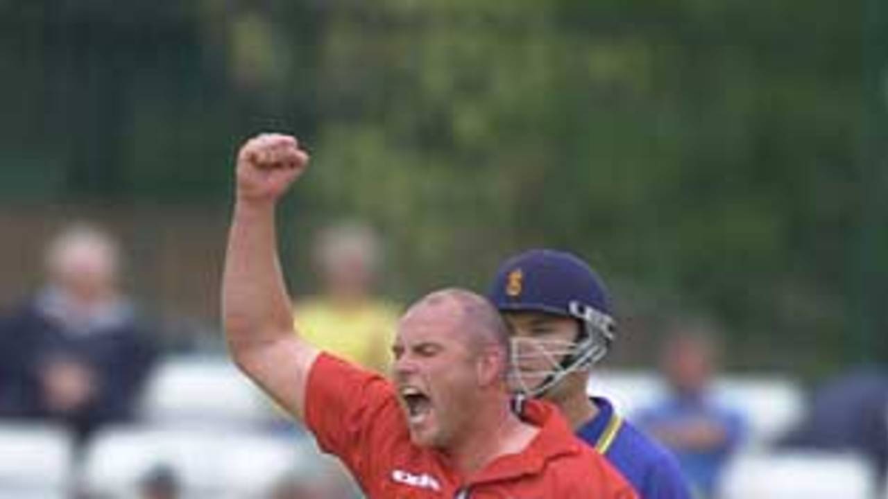 Lancashire's John Wood lets his feelings be known after bowling Andrew Gait for 16