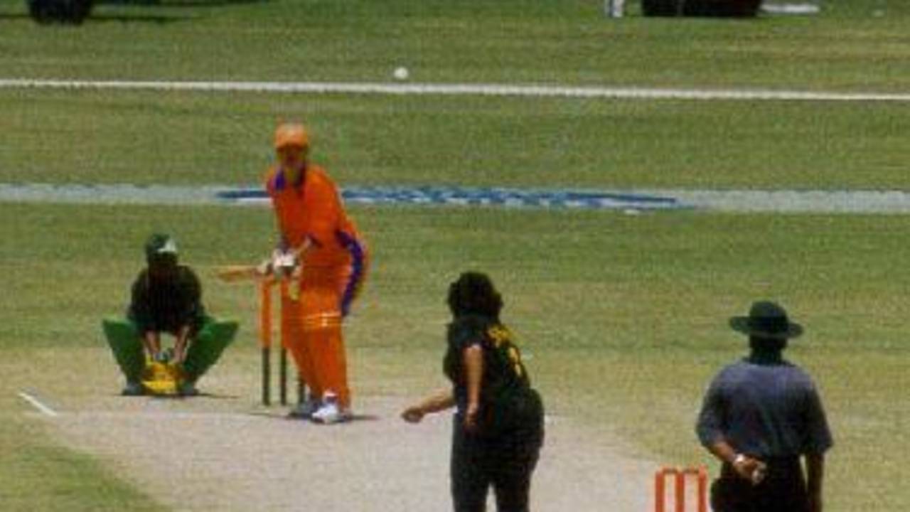 Claudine van de Kieft batting against Pakistan, April 2001