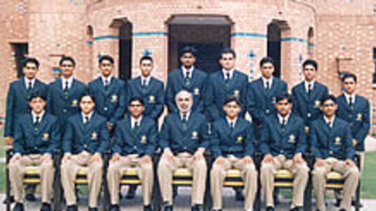 Pakistan Under-19 team to Sri Lanka group photograph, 2003-04<br>Front (L-R): Mohammad Altaf, Salman Qadir, Shahid Yousuf (vice-captain), Sultan Rana (manager), Khalid Latif (captain), Aaqib Javed (coach), Afaq Raheem.<br>Back (L-R): Jahangir Mirza, Shahid Siddiq, Yasir Arafat, Nasir Jamshed, Aamer Yousuf, Riaz Afridi, Adeel Malik, Naeem Ahmed (wicketkeeper) and Hidayatullah Khan.