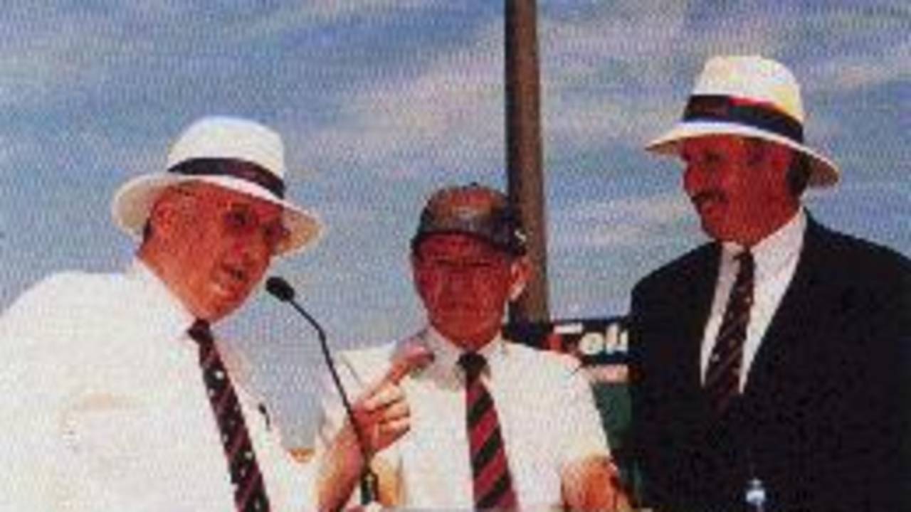 Nugget, Dougie and maxie on the podium at an SCG Doug Walters Club lunch