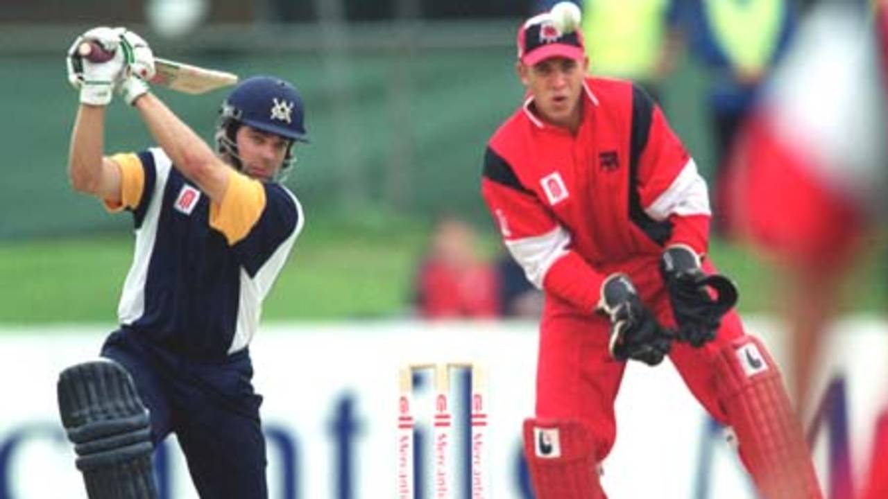 12 Nov 2000: Shawn Craig of Victoria plays a mistimed drive during his innings of 28 runs, in their six wicket loss to South Australia, in the Mercantile Mutual Cup cricket match played at Punt Road Oval, Melbourne, Australia.