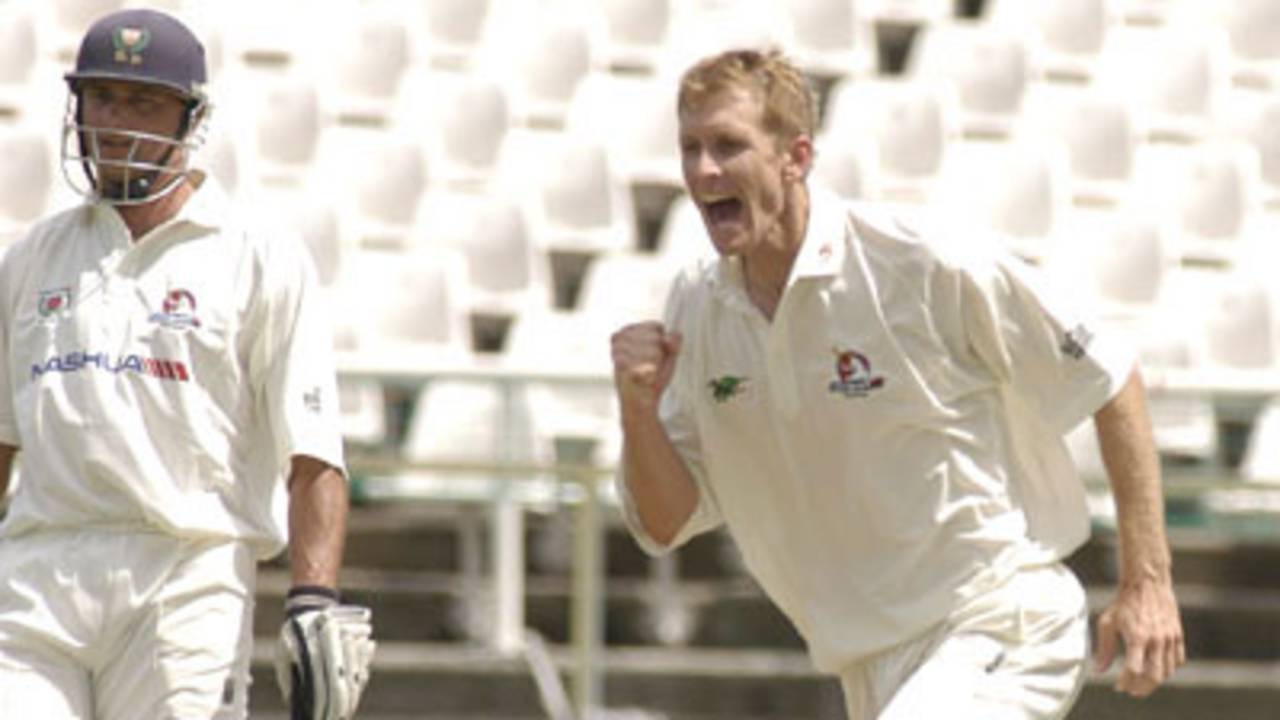 Garth Roe of North West celebrates the dismissal of Andrew Puttick