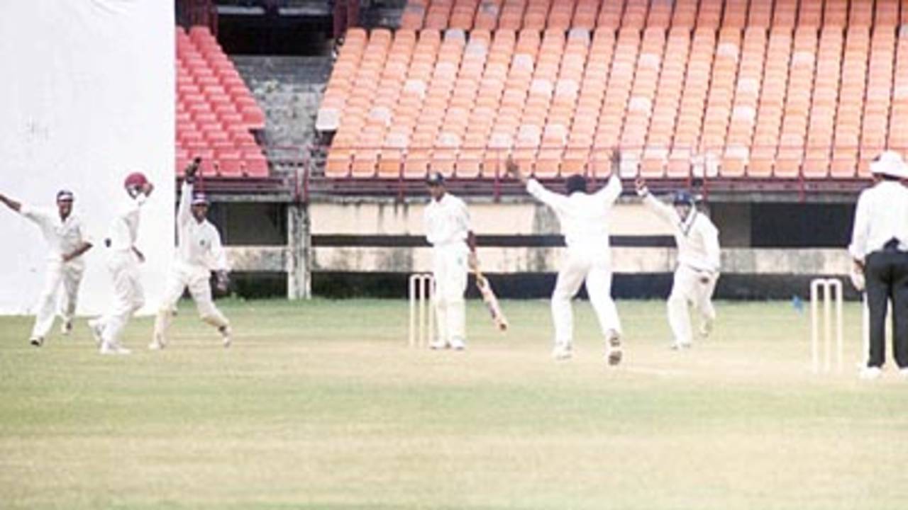 Girilal at silly point catches AR Mahesh off Ananthapadmanabhan. Ranji Trophy South Zone League 2000/01, Kerala v Karnataka, Nehru Stadium, Kochi, 22-25 November 2000