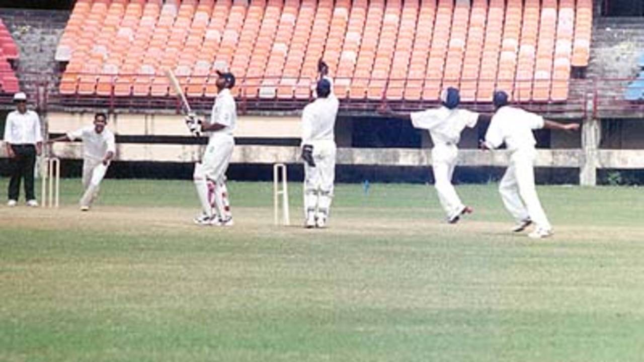 V Bharadwaj is dejected after being bowled by M Suresh Kumar