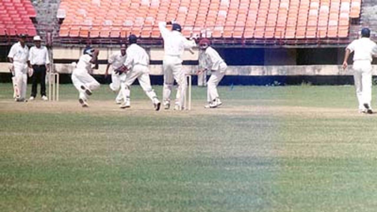 Akhil being caught at forward short leg by MP Sorab off M Suresh Kumar. Ranji Trophy South Zone League 2000/01, Kerala v Karnataka, Nehru Stadium, Kochi, 22-25 November 2000