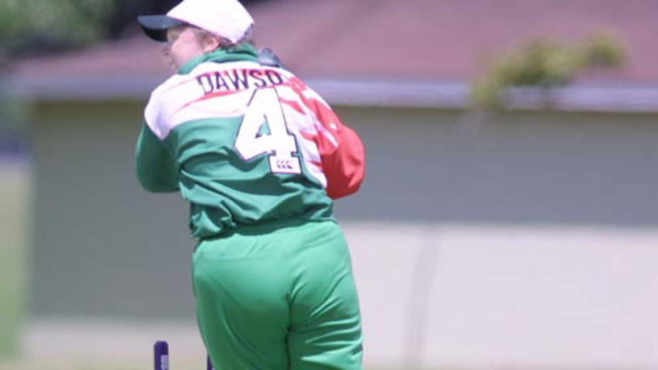 Ireland's wicketkeeper Sandra Dawson unsuccessfully appeals for the run out of India's Hemlata Kala