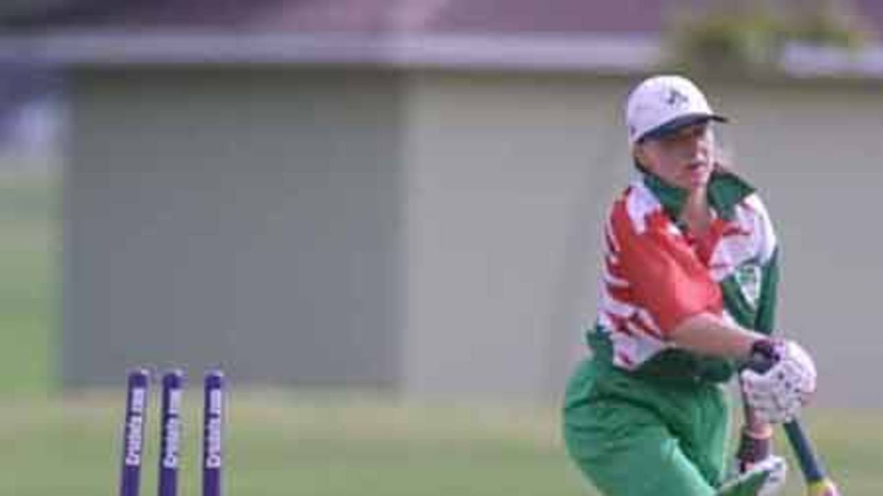 Ireland's Saibh Young run out  as the bails and ball tell the story