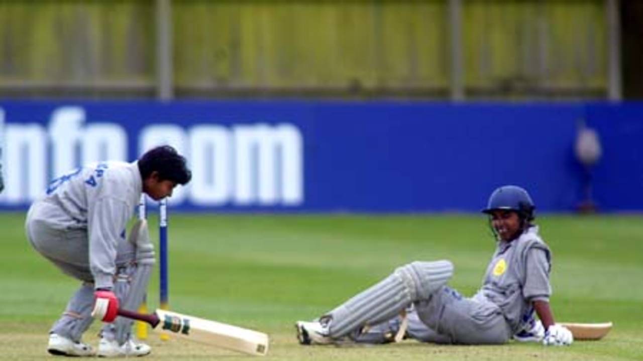 Sri Lankan batter Champa Sugathadasa is run out after partner Hiroshi Abeysinghe find