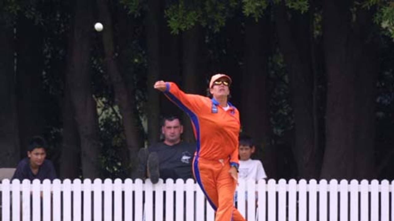 Dutch fielder Maartje Koster throws the ball back from the boundary