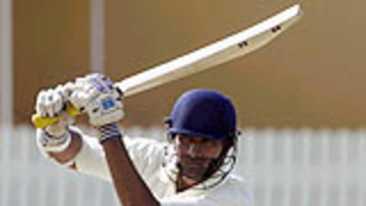 Sadagoppan Ramesh hits a cover-drive pulls, QAS v Indians, tour game, Brisbane, November 20, 2003