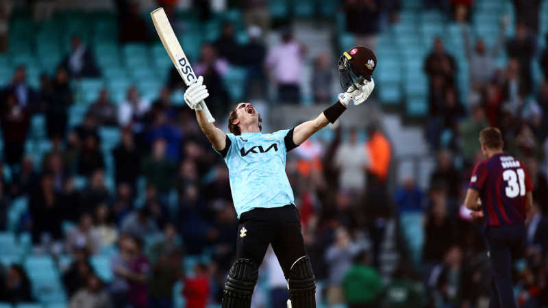 Sean Abbott celebrates reaching his centuryGetty Images for Surrey CCC