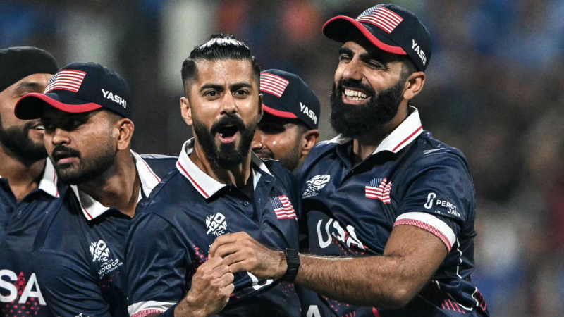 Ali Khan celebrates USA's first wicket, India vs USA, T20 World Cup 2026, Group A, Mumbai, February 7, 2026