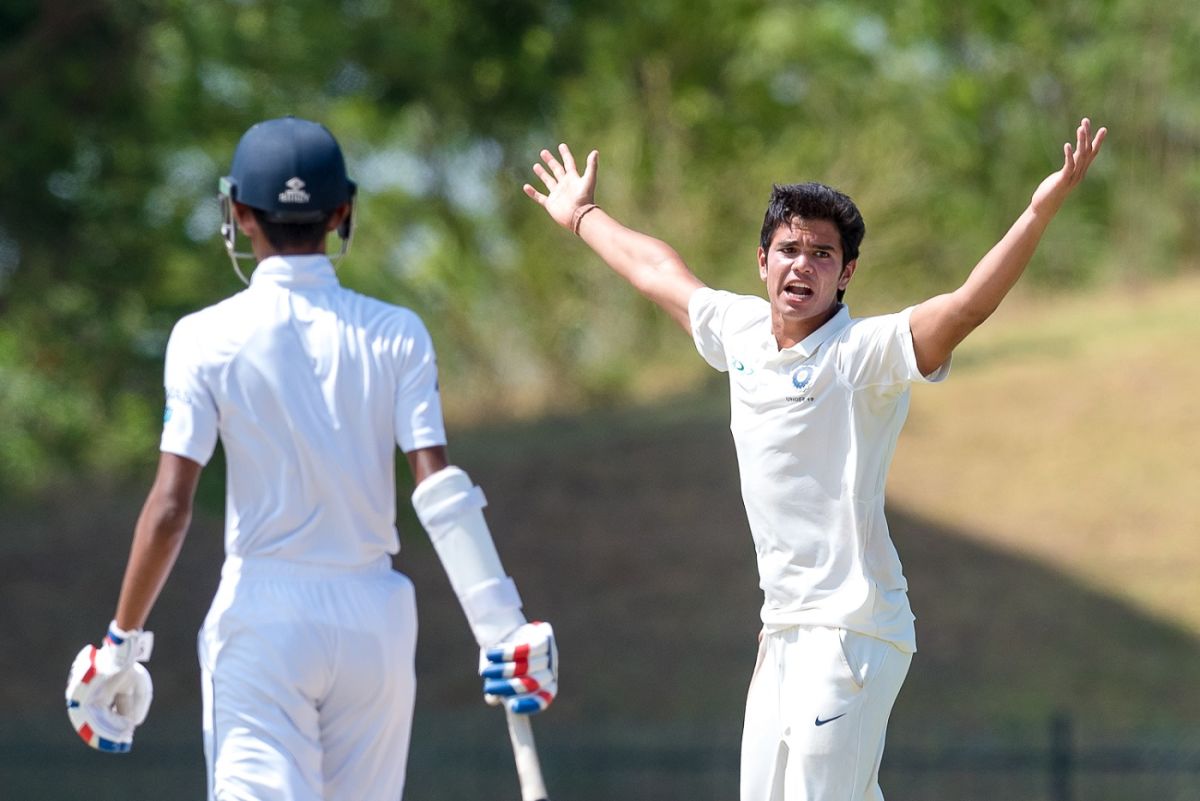 Arjun Tendulkar during a Youth Test against Sri Lanka