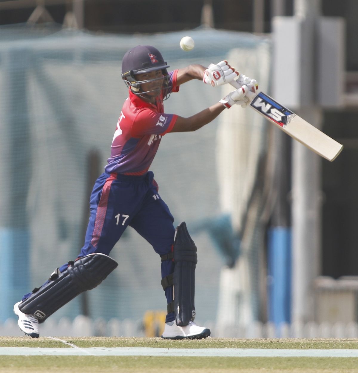 Rohit Paudel slices one away, UAE v Nepal, Dubai, January 26, 2019