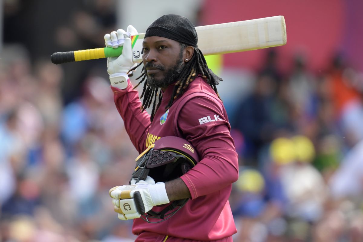 Chris Gayle walks back after his last World Cup innings, Afghanistan v West Indies, World Cup 2019, Headingley, July 4, 2019