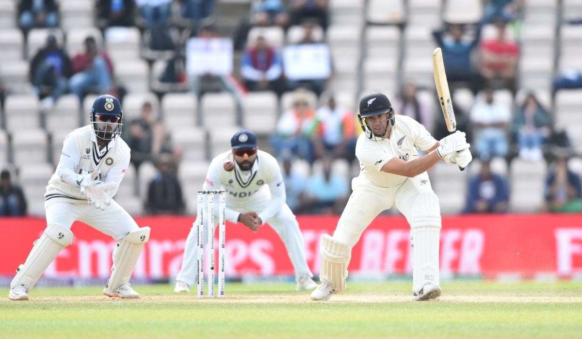 Ross Taylor relieved some pressure for New Zealand with three quick fours after a long period of no runs, India vs New Zealand, World Test Championship (WTC) final, Southampton, Day 6 - reserve day, June 23, 2021