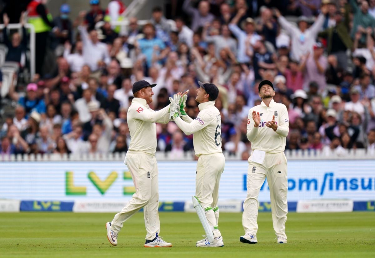 Jonny Bairstow snaffled one to see the end of Cheteshwar Pujara, England vs India, 2nd Test, Lord's, 1st day, August 12, 2021