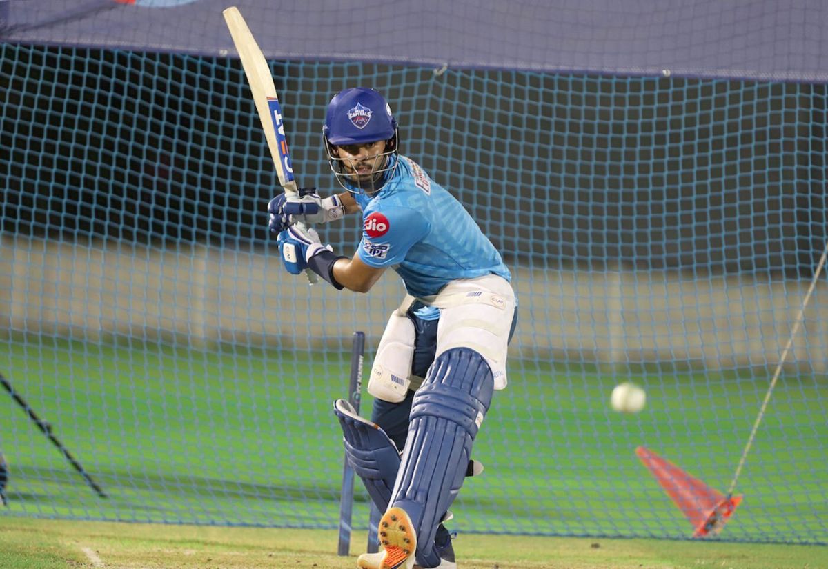 Shreyas Iyer bats during a training session, Dubai, August 28, 2021