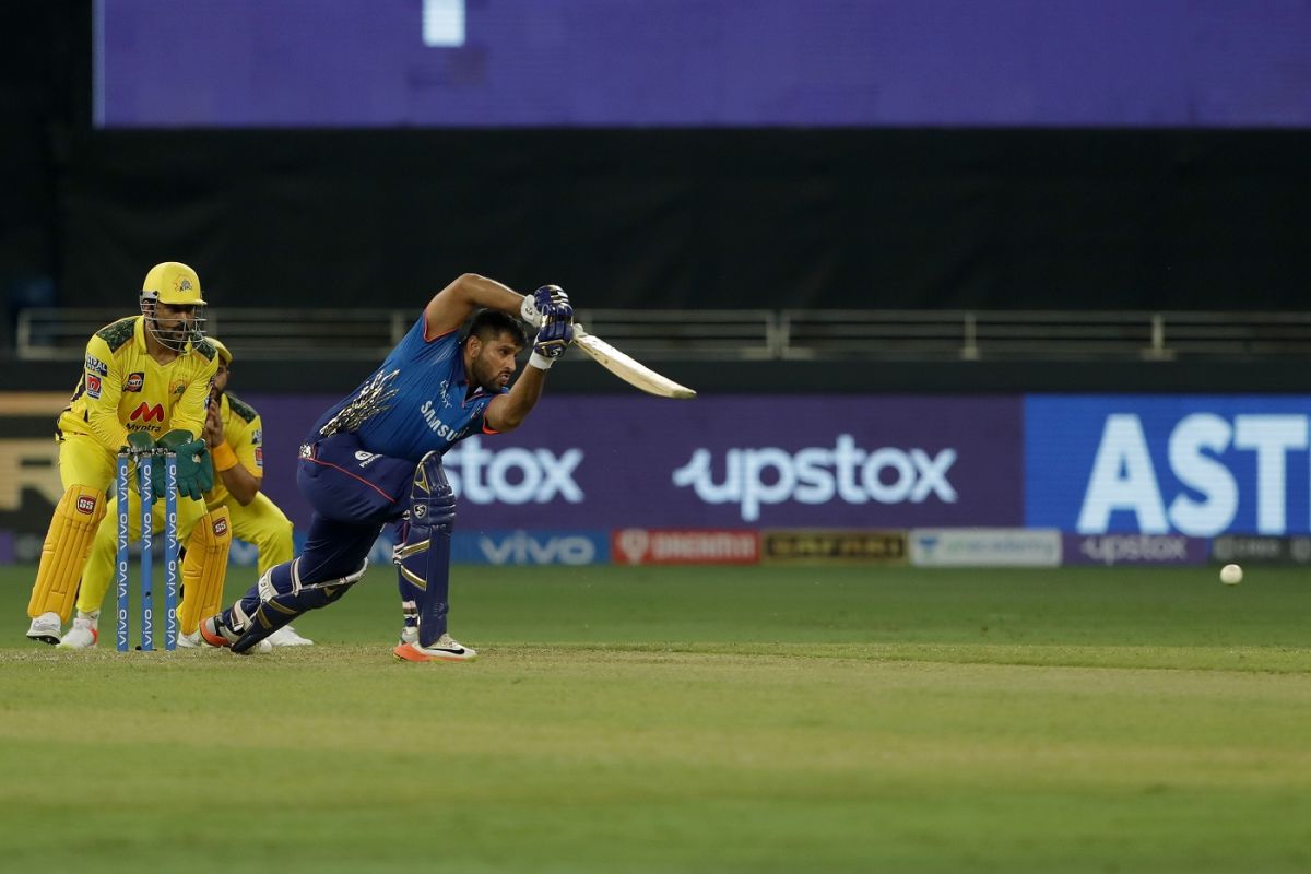 Saurabh Tiwary laces one through the covers, Chennai Super Kings vs Mumbai Indians, IPL 2021, Dubai, September 19, 2021