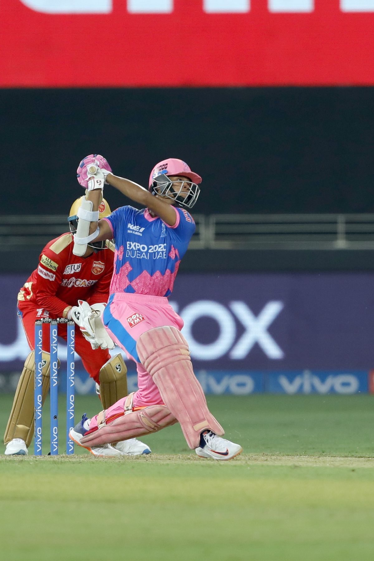 Yashasvi Jaiswal goes inside out over the off side, Punjab Kings vs Rajasthan Royals, IPL 2021, Dubai, September 21, 2021