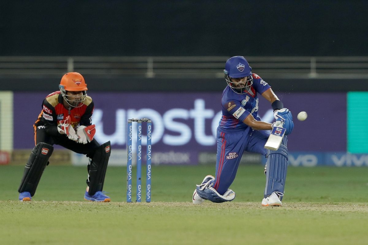 Shreyas Iyer shapes to sweep, Delhi Capitals vs Sunrisers Hyderabad, IPL 2021, Dubai, September 22, 2021